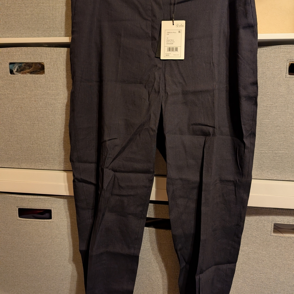 NWT Theory Treeca Cropped Pull On Stretch Linen Pants with Pockets Size 14
